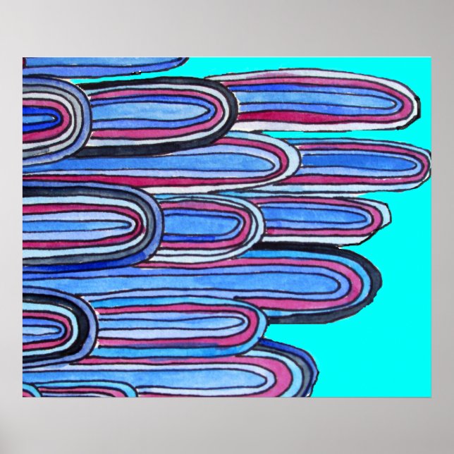 Affiche Ocean Waves motif d'art bleu (Devant)