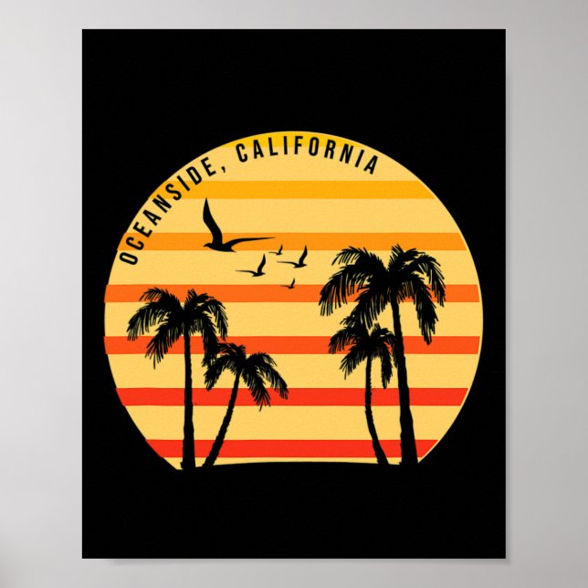 Affiche Oceanside Beach California Palms Vacation Surf Sun (Devant)