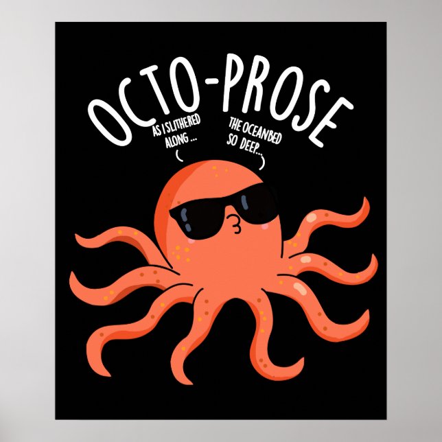 Affiche Octo-prose Drôle de Poulpe Pun Fond Sombre (Devant)