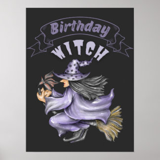 Affiche Octobre Anniversaire Sorcière Éffrayante Halloween