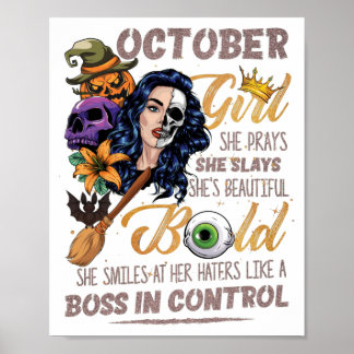 Affiche Octobre Girl Libra Anniversaire Halloween Squelett