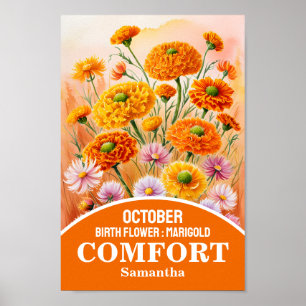 Affiche Octobre Mois de naissance Fleur Christian Mur Art