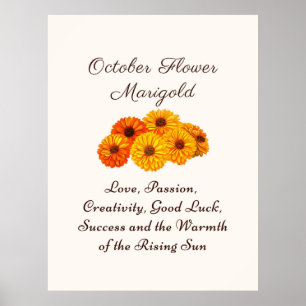 Affiche Octobre Mois de naissance Fleur Marigold Elegant