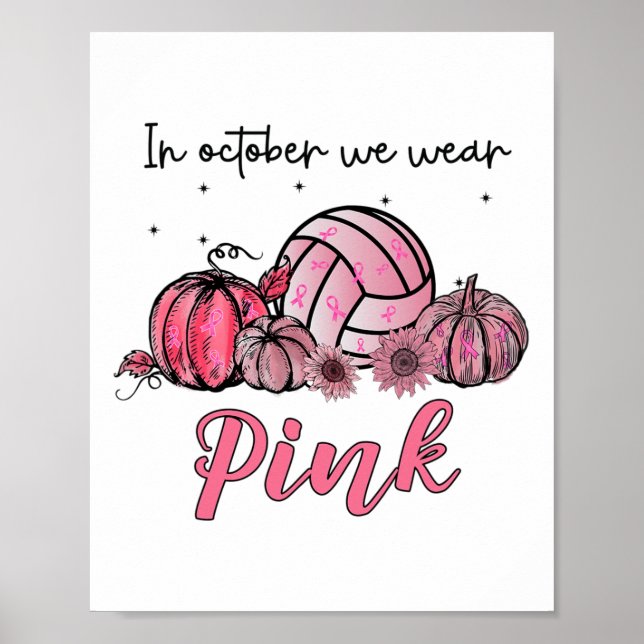 Affiche Octobre Nous Portons Volleyball rose Cancer du sei (Devant)