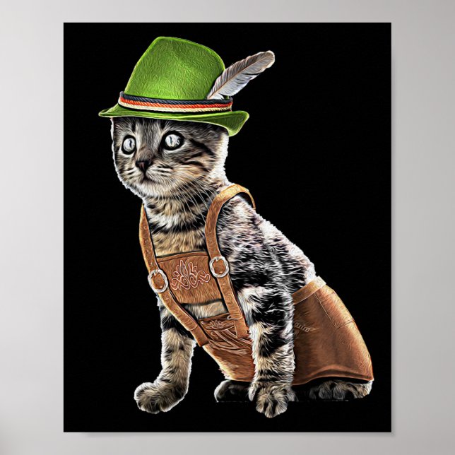 Affiche Octobre Parti Chat Bavarois Lederhosen Costume Alp (Devant)