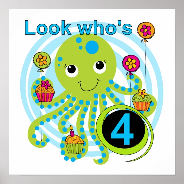 Affiche Octopus 4e anniversaire T-shirts et cadeaux (Devant)