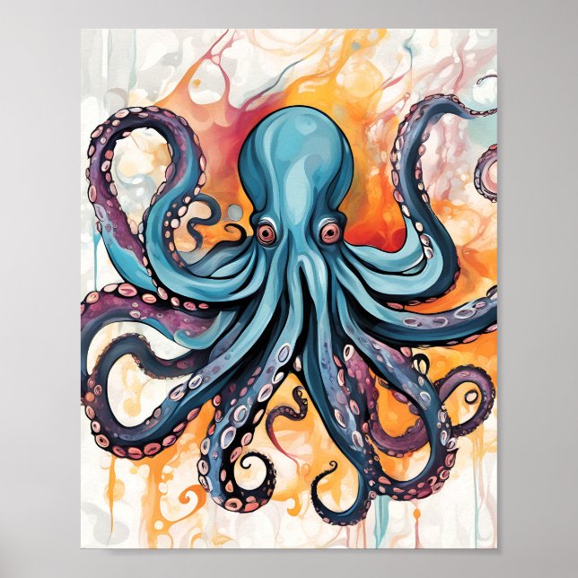 Affiche Octopus Abstrait coloré (Devant)