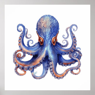 Affiche Octopus aquarelle