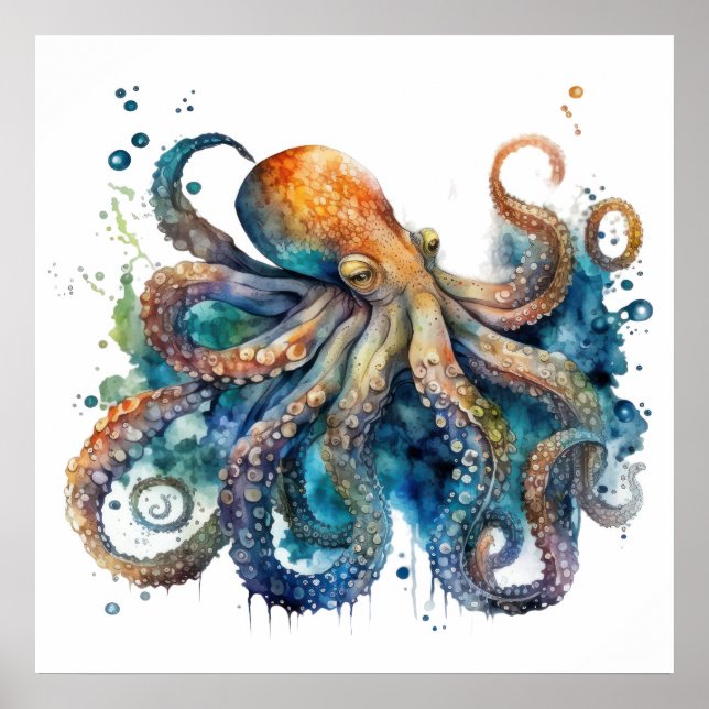 Affiche Octopus aquarelle (Devant)