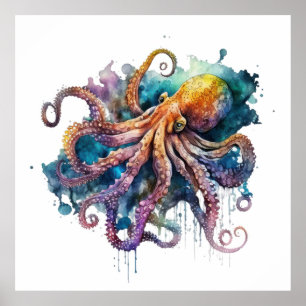 Affiche Octopus aquarelle