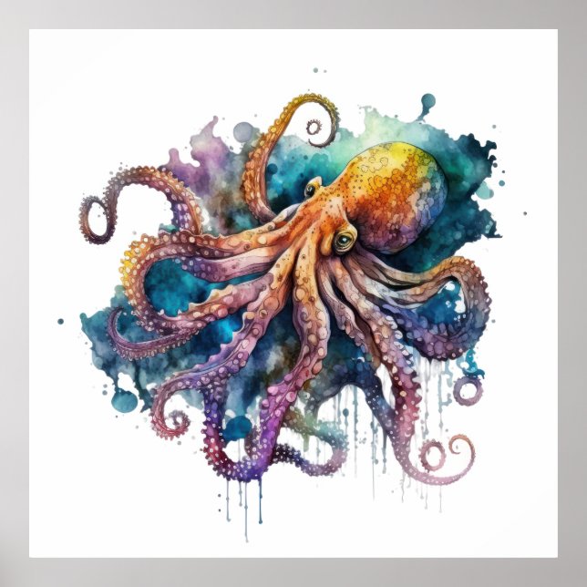 Affiche Octopus aquarelle (Devant)