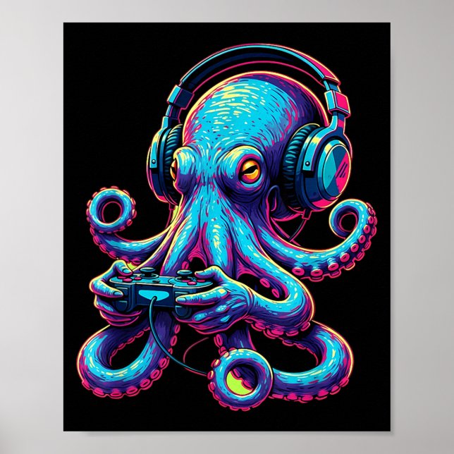 Affiche Octopus Gaming Animal Video Games Funny Octopus  (Devant)