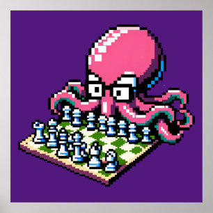 Affiche Octopus Maître d'échecs - Drôle stratégie Pixel Ar
