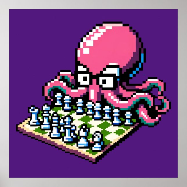 Affiche Octopus Maître d'échecs - Drôle stratégie Pixel Ar (Devant)