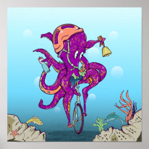 Affiche Octopus Monter un monocycle