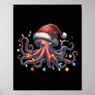 Affiche Octopus Père Noël illuminations de Noël Océan Octo
