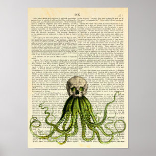 Affiche Octopus portant un crâne, gothique, horreur, calam