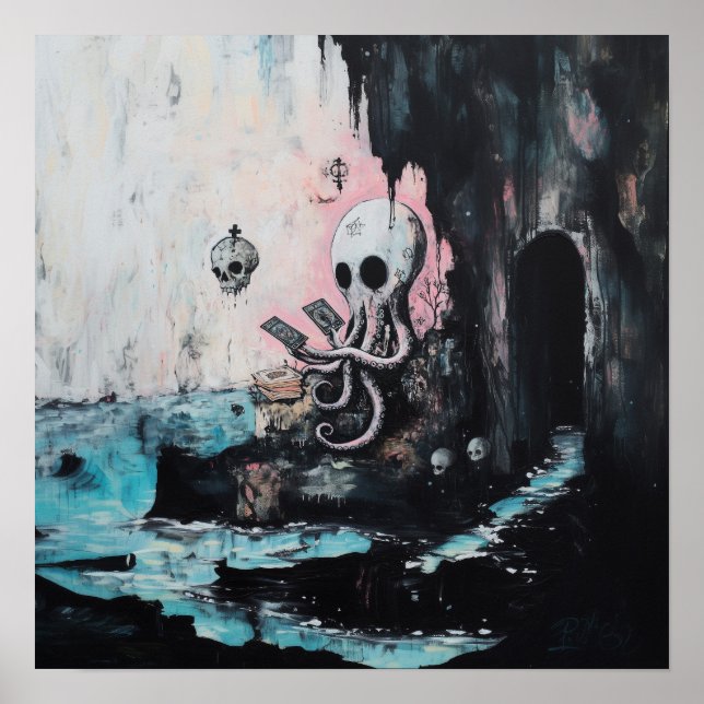 Affiche Octopus Skull Tarot Witchy AI Art Matte Value (Devant)