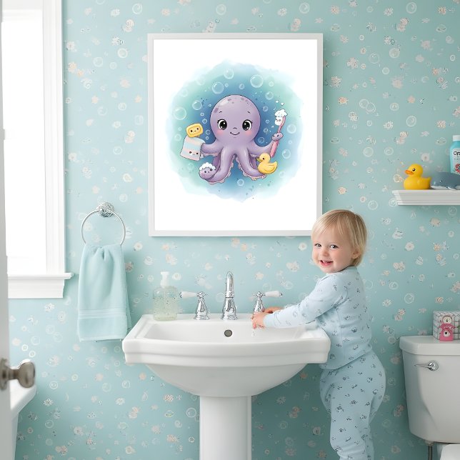 Affiche Octopus Wash Station Kids Bathroom Wall Art (Créateur téléchargé)