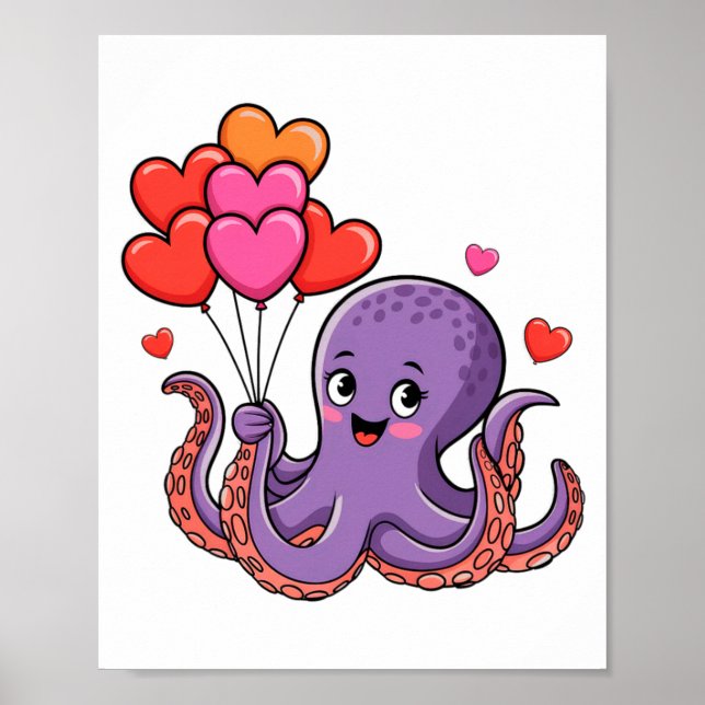 Affiche Octopus With Heart Lloons Valentine Day  (Devant)