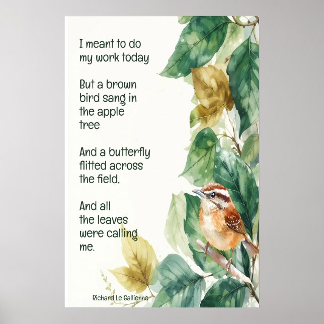 Affiche Ode to Spring Poem with Brown Bird Wren (Devant)