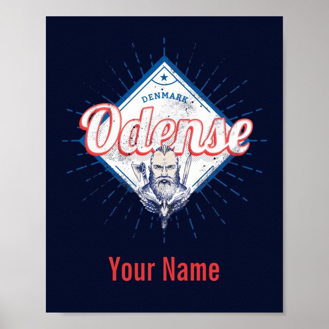 Affiche Odense City Danemark Retro Viking Souvenir Vintage (Devant)