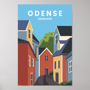 Affiche Odense Danemark Illustration du célèbre lieu de vo