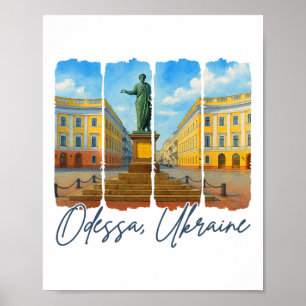 Affiche Odesa Ukraine Voyage Voyage Coup de pinceau Odesa