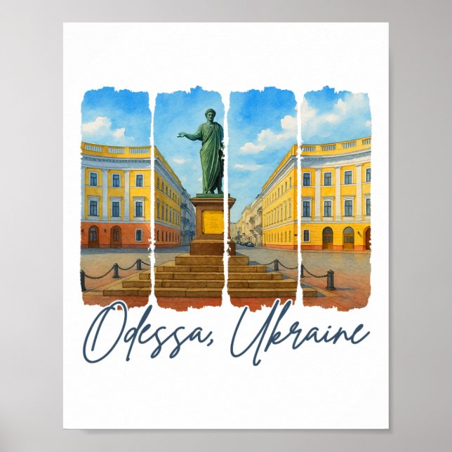 Affiche Odesa Ukraine Voyage Voyage Coup de pinceau Odesa  (Devant)