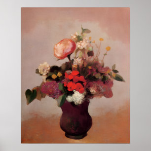 Affiche Odilon Redon - Fleurs dans un vase marron,