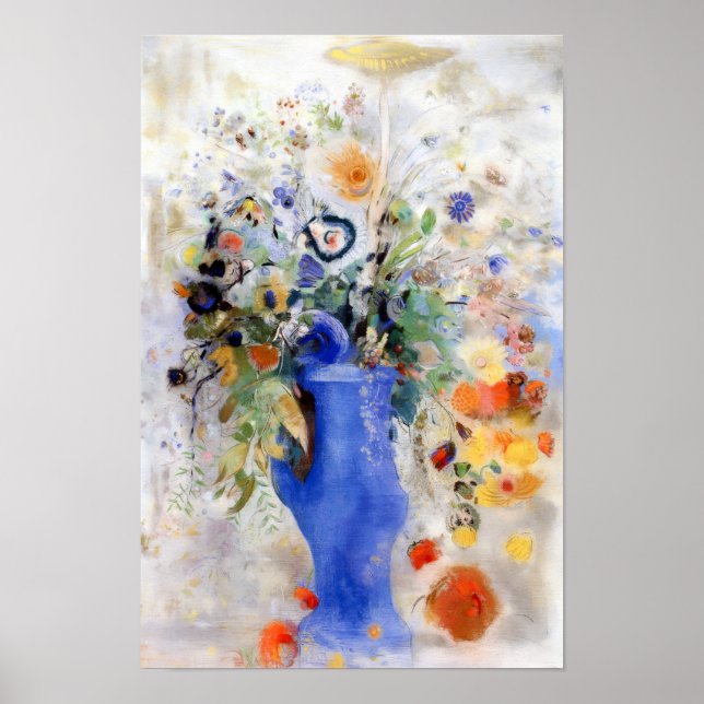 Affiche Odilon Redon - Grand Bouquet dans un vase bleu pas (Devant)