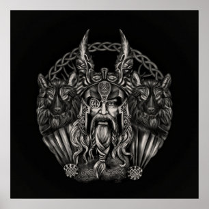 Affiche Odin et ses loups Geri et Freki