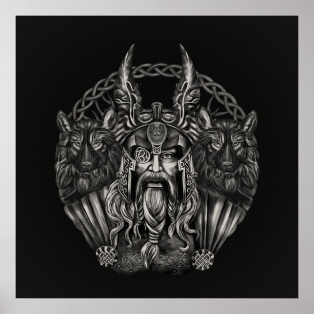 Affiche Odin et ses loups Geri et Freki (Devant)