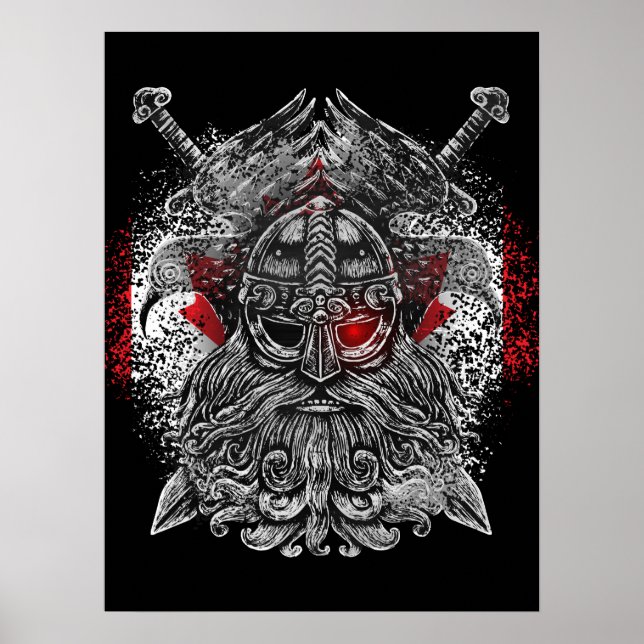 Affiche Odin ravens épées Viking Mythologie drapeau du Can (Devant)