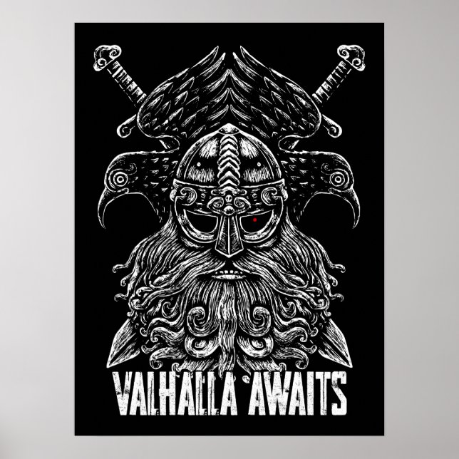 Affiche Odin ravens Viking Mythologie Valhalla attend (Devant)