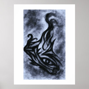 Affiche Œil abstrait et art au fusain de flamme