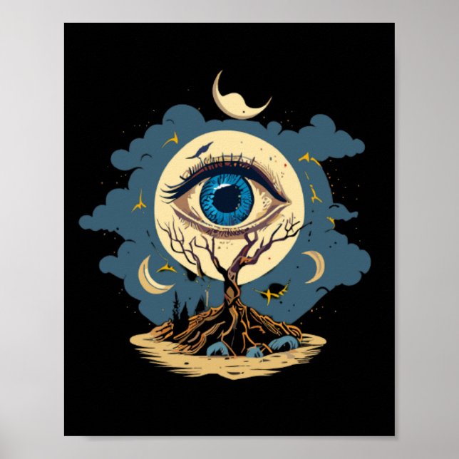 Affiche Oeil Arbre Lune Art (Devant)