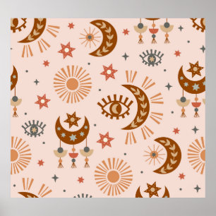 Affiche Oeil céleste, lune, motif du soleil.