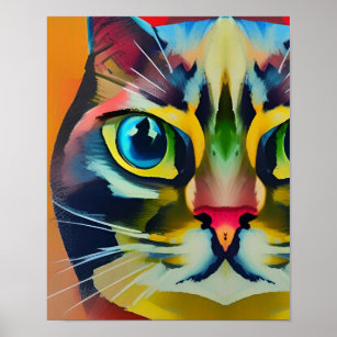 Affiche Oeil de chat coloré abstraits traits kitty voices