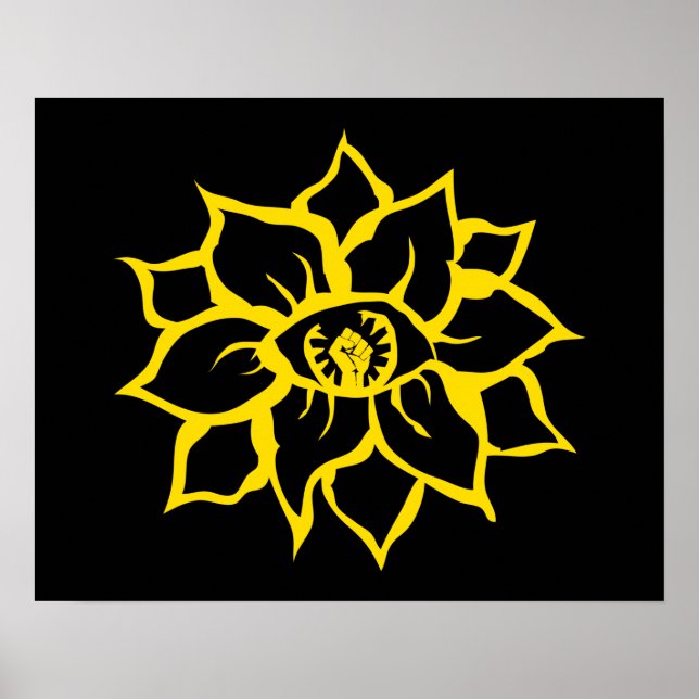 Affiche oeil de poing de protestation de la fleur (Devant)