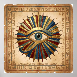 Affiche Œil d'Horus avec hiéroglyphes spirituels égyptiens