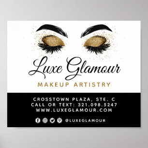 Affiche OEil doré brillant Brows Beauté Bar Signalisation