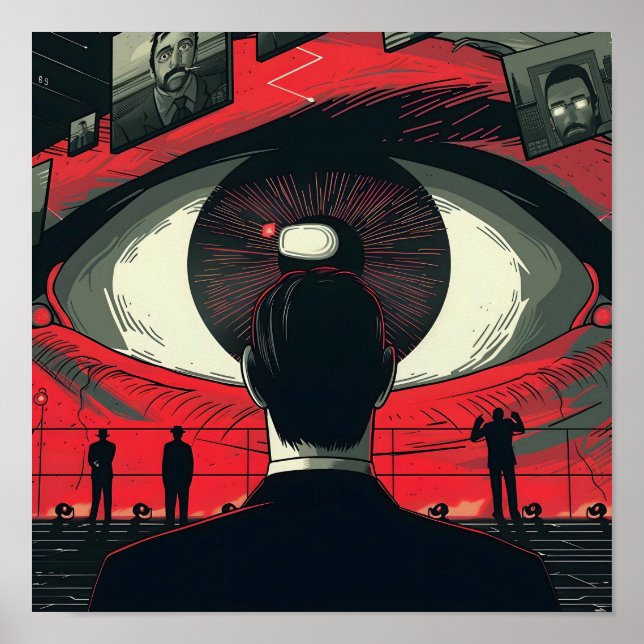 Affiche Oeil dystopique observant un homme (Devant)