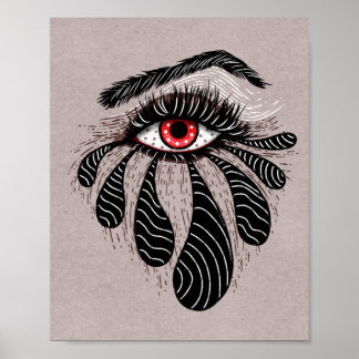 Affiche Oeil rouge Larmes noires gothique