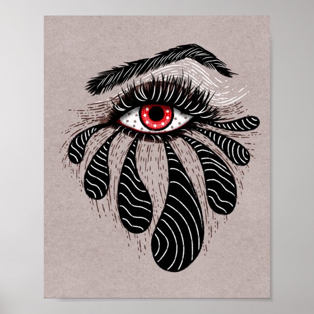 Affiche Oeil rouge Larmes noires gothique (Devant)