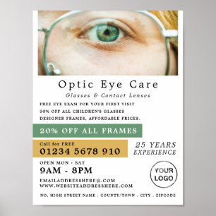 Affiche Oeil Vert, Opticien, Praticien Technique