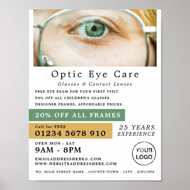 Affiche Oeil Vert, Opticien, Praticien Technique (Devant)