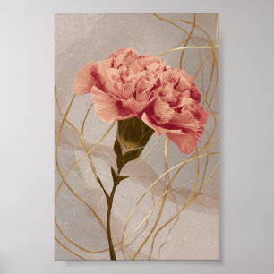 Affiche Œillet Rose Blush Floral Or
