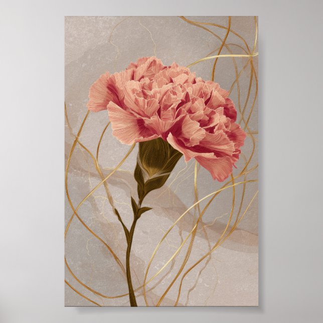 Affiche Œillet Rose Blush Floral Or (Devant)