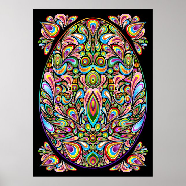 Affiche Œuf de Pâques Design Psychédélique (Devant)